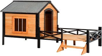 PawHut Wooden Cabin Elevated Dog House With Porch
